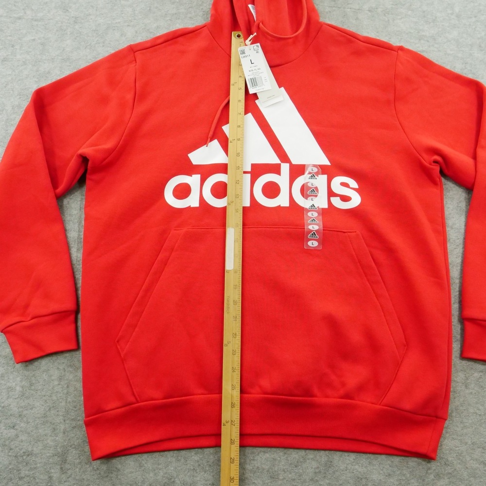 Adidas Sweater Hoodie Mens Large Red Essentials Fleece Hooded Logo New - Picture 9 of 11